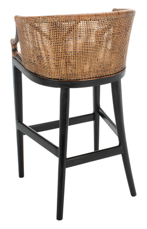 Safavieh Brando Bar Stool - Exquisite Mahogany Frame With Rattan Back For Elegant Comfort And Style Brown / Black / White SEA4014D