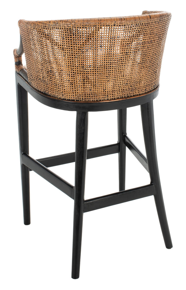 Safavieh Brando Bar Stool - Exquisite Mahogany Frame With Rattan Back For Elegant Comfort And Style Brown / Black / White SEA4014D