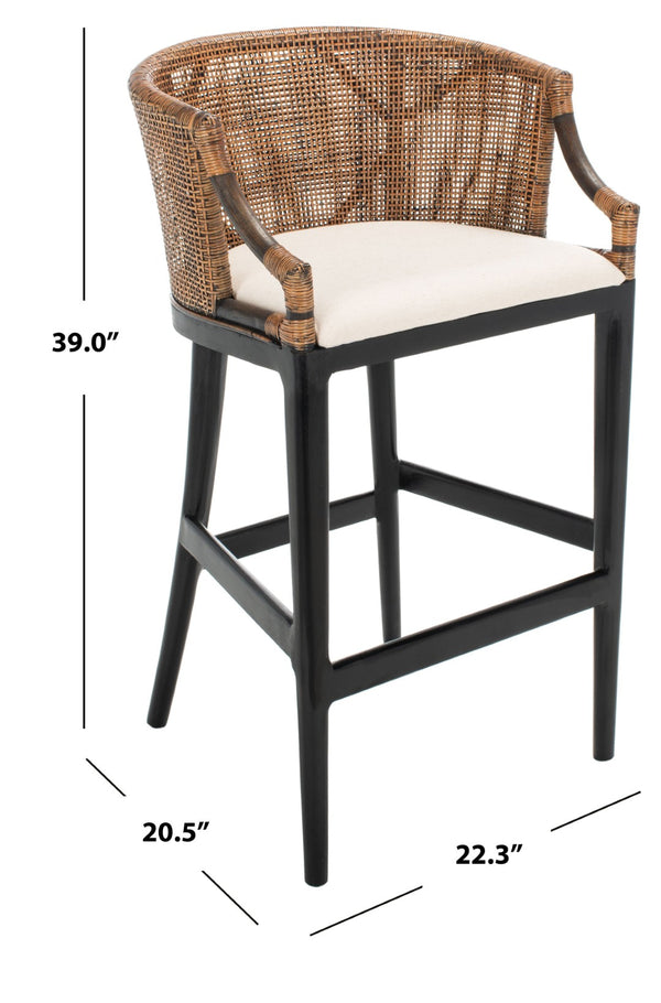 Safavieh Brando Bar Stool - Exquisite Mahogany Frame With Rattan Back For Elegant Comfort And Style Brown / Black / White SEA4014D