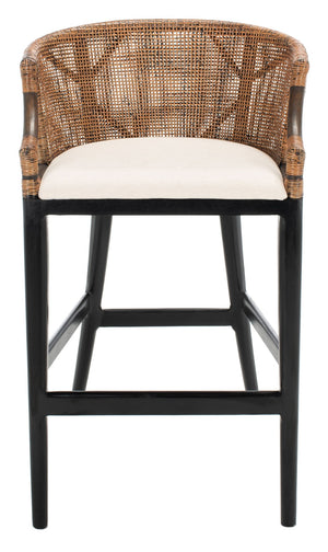 Safavieh Brando Bar Stool - Exquisite Mahogany Frame With Rattan Back For Elegant Comfort And Style Brown / Black / White SEA4014D
