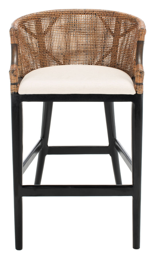 Safavieh Brando Bar Stool - Exquisite Mahogany Frame With Rattan Back For Elegant Comfort And Style Brown / Black / White SEA4014D