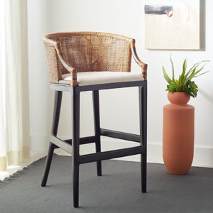 Safavieh Brando Bar Stool - Exquisite Mahogany Frame With Rattan Back For Elegant Comfort And Style Brown / Black / White SEA4014D