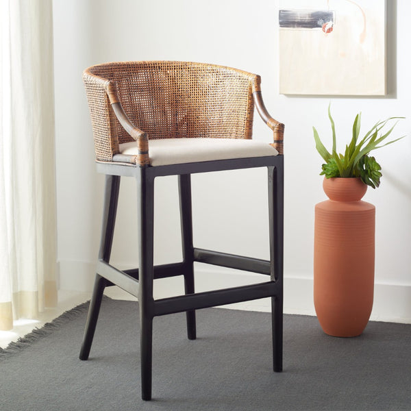 Safavieh Brando Bar Stool - Exquisite Mahogany Frame With Rattan Back For Elegant Comfort And Style Brown / Black / White SEA4014D
