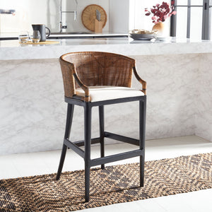 Safavieh Brando Bar Stool - Exquisite Mahogany Frame With Rattan Back For Elegant Comfort And Style Brown / Black / White SEA4014D
