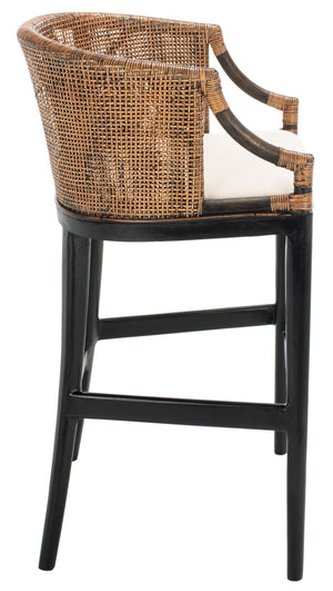 Safavieh Brando Bar Stool - Exquisite Mahogany Frame With Rattan Back For Elegant Comfort And Style Brown / Black / White SEA4014D