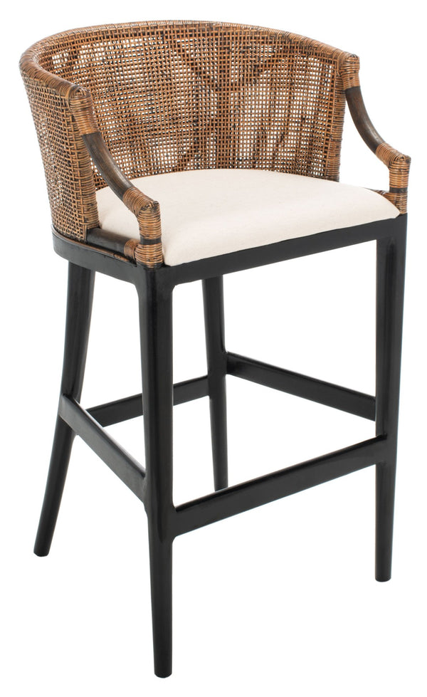 Safavieh Brando Bar Stool - Exquisite Mahogany Frame With Rattan Back For Elegant Comfort And Style Brown / Black / White SEA4014D
