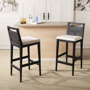 Safavieh Darin Bar Stool – Elegant Rattan & Mahogany Design For Modern Kitchens And Outdoor Patios Dark Brown / White SEA4015B