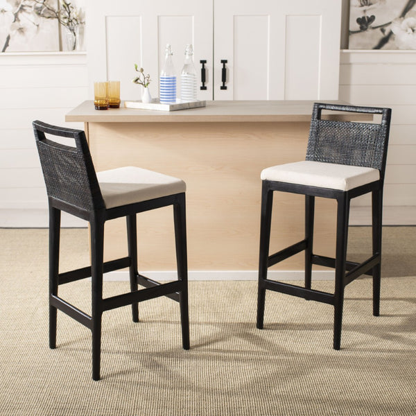 Safavieh Darin Bar Stool – Elegant Rattan & Mahogany Design For Modern Kitchens And Outdoor Patios Dark Brown / White SEA4015B