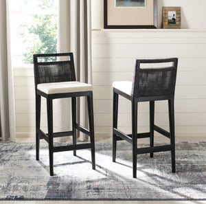 Safavieh Darin Bar Stool – Elegant Rattan & Mahogany Design For Modern Kitchens And Outdoor Patios Dark Brown / White SEA4015B