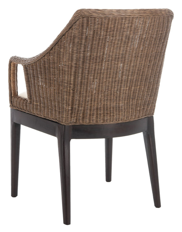 Safavieh Enrico Arm Chair – Coastal Luxury With Woven Rattan, Mahogany Legs & Plush Cushion For Any Space SEA4016A