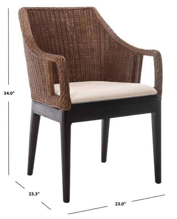 Safavieh Enrico Arm Chair – Coastal Luxury With Woven Rattan, Mahogany Legs & Plush Cushion For Any Space SEA4016A