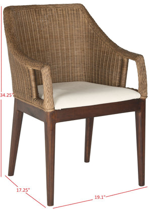 Safavieh Enrico Arm Chair – Coastal Luxury With Woven Rattan, Mahogany Legs & Plush Cushion For Any Space SEA4016A