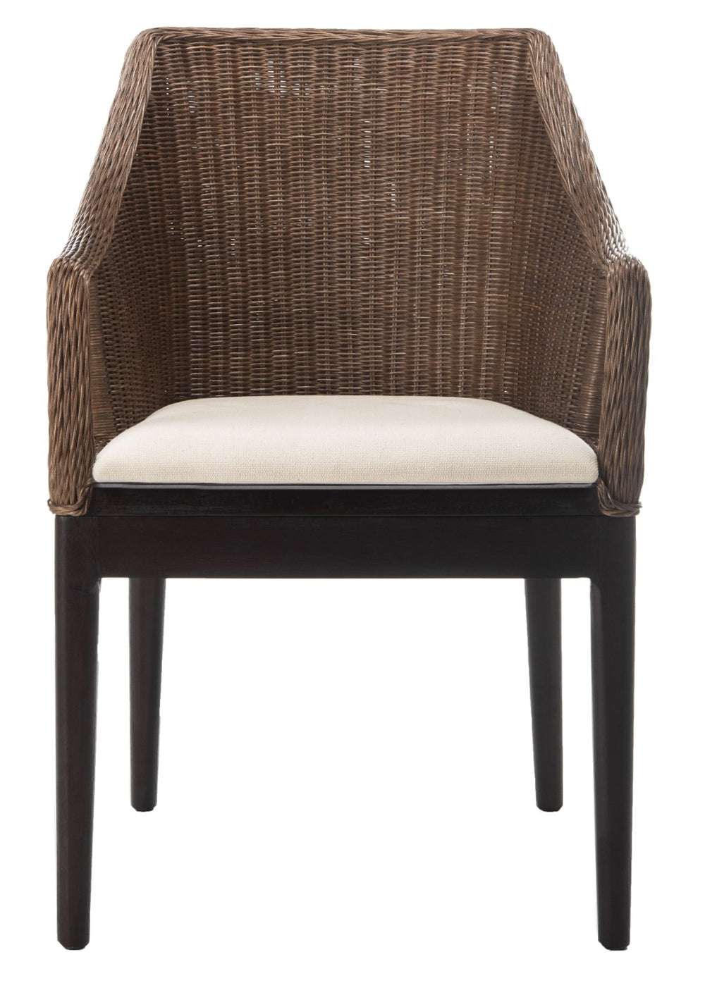 Safavieh Enrico Arm Chair – Coastal Luxury With Woven Rattan, Mahogany Legs & Plush Cushion For Any Space SEA4016A