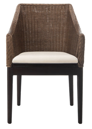 Safavieh Enrico Arm Chair – Coastal Luxury With Woven Rattan, Mahogany Legs & Plush Cushion For Any Space SEA4016A