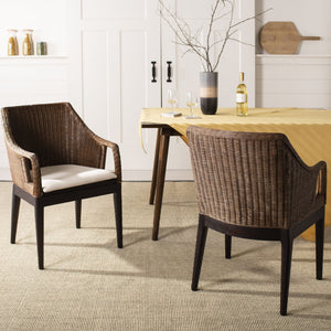 Safavieh Enrico Arm Chair – Coastal Luxury With Woven Rattan, Mahogany Legs & Plush Cushion For Any Space SEA4016A