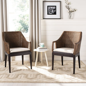 Safavieh Enrico Arm Chair – Coastal Luxury With Woven Rattan, Mahogany Legs & Plush Cushion For Any Space SEA4016A