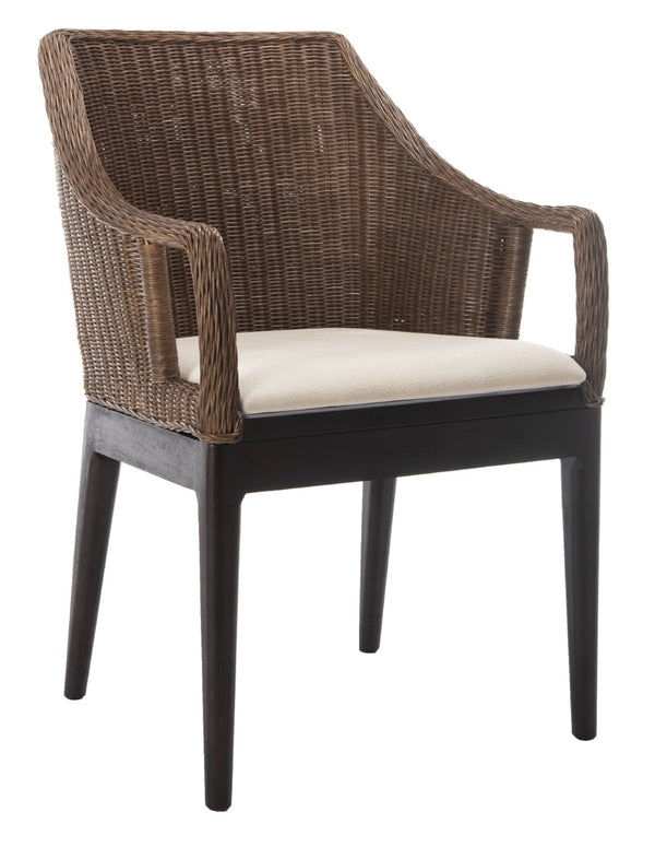 Safavieh Enrico Arm Chair – Coastal Luxury With Woven Rattan, Mahogany Legs & Plush Cushion For Any Space SEA4016A