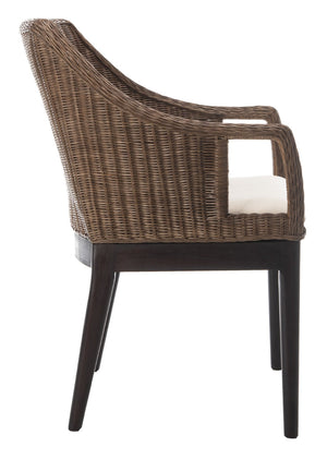 Safavieh Enrico Arm Chair – Coastal Luxury With Woven Rattan, Mahogany Legs & Plush Cushion For Any Space SEA4016A