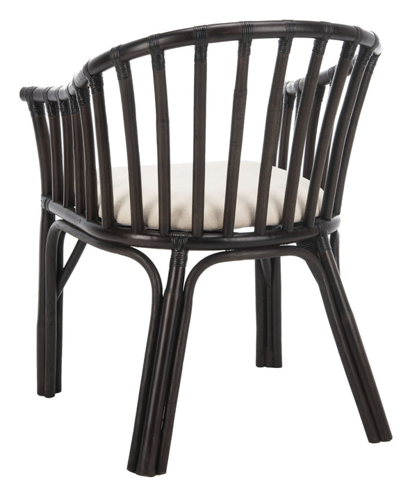 Safavieh Gino Arm Chair - Art Deco Elegance With Curved Back, Rattan Frame & Removable Cotton Cushion For Comfort SEA4017A