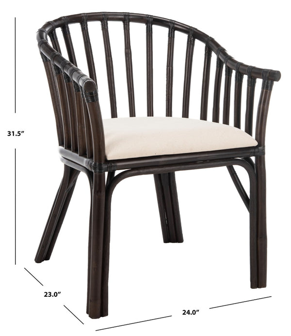 Safavieh Gino Arm Chair - Art Deco Elegance With Curved Back, Rattan Frame & Removable Cotton Cushion For Comfort SEA4017A