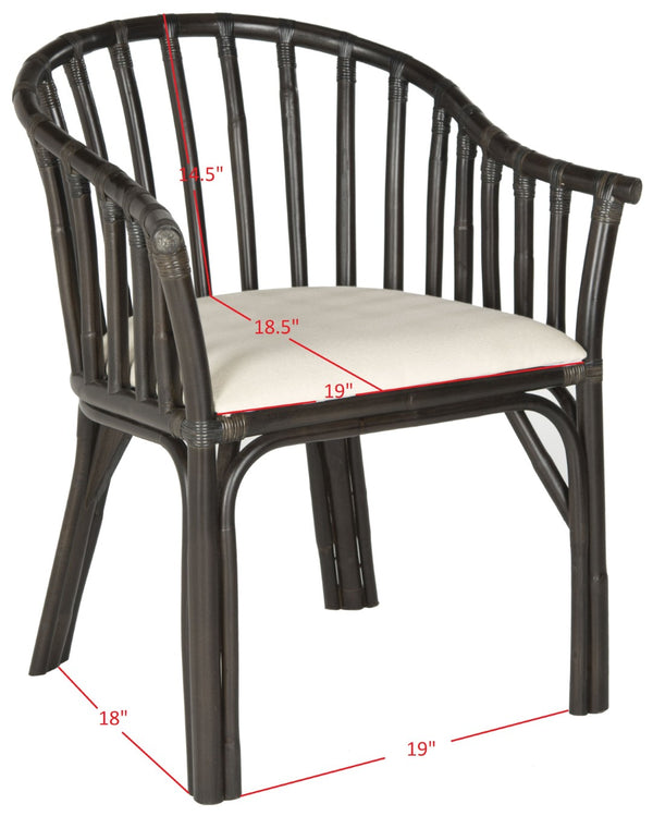 Safavieh Gino Arm Chair - Art Deco Elegance With Curved Back, Rattan Frame & Removable Cotton Cushion For Comfort SEA4017A