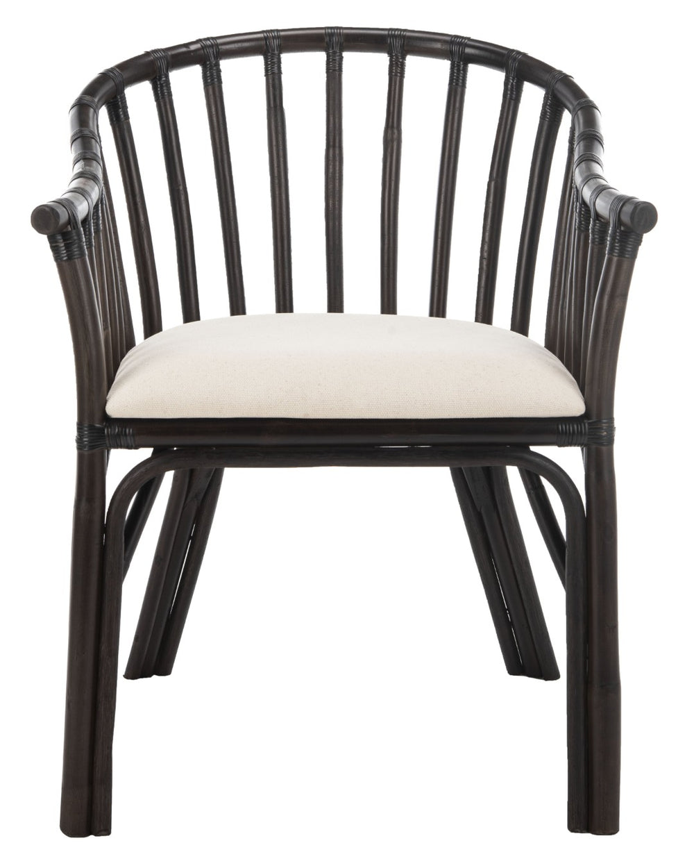 Safavieh Gino Arm Chair - Art Deco Elegance With Curved Back, Rattan Frame & Removable Cotton Cushion For Comfort SEA4017A