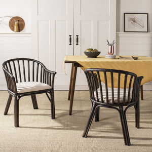 Safavieh Gino Arm Chair - Art Deco Elegance With Curved Back, Rattan Frame & Removable Cotton Cushion For Comfort SEA4017A