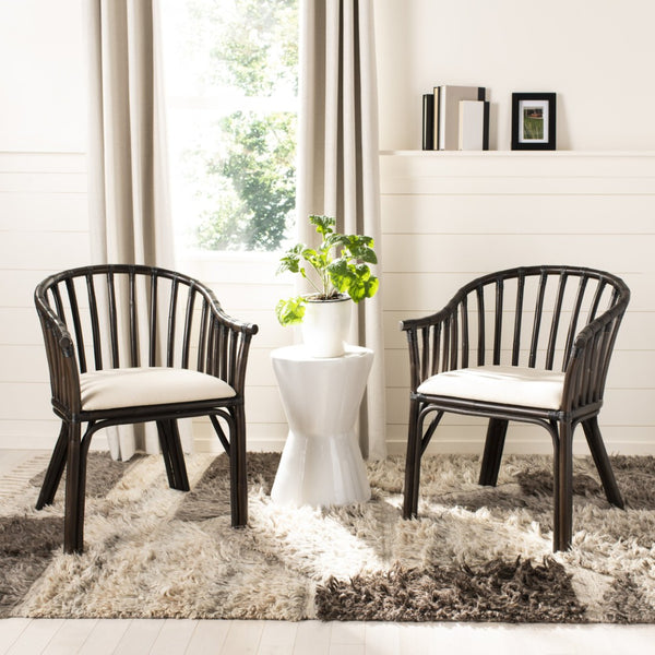 Safavieh Gino Arm Chair - Art Deco Elegance With Curved Back, Rattan Frame & Removable Cotton Cushion For Comfort SEA4017A