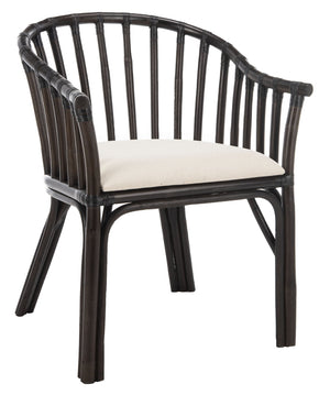 Safavieh Gino Arm Chair - Art Deco Elegance With Curved Back, Rattan Frame & Removable Cotton Cushion For Comfort SEA4017A
