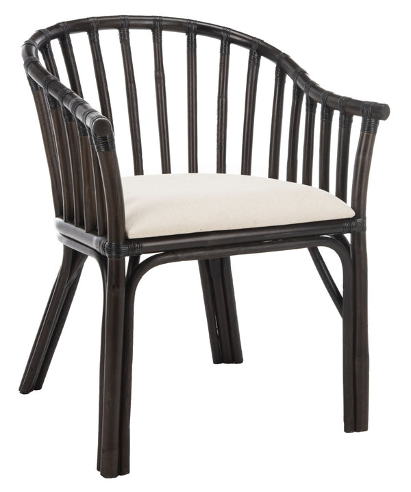 Safavieh Gino Arm Chair - Art Deco Elegance With Curved Back, Rattan Frame & Removable Cotton Cushion For Comfort SEA4017A