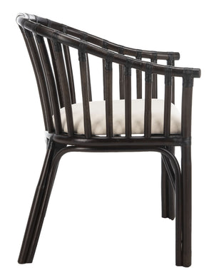 Safavieh Gino Arm Chair - Art Deco Elegance With Curved Back, Rattan Frame & Removable Cotton Cushion For Comfort SEA4017A
