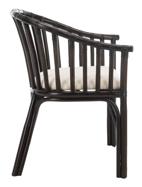 Safavieh Gino Arm Chair - Art Deco Elegance With Curved Back, Rattan Frame & Removable Cotton Cushion For Comfort SEA4017A