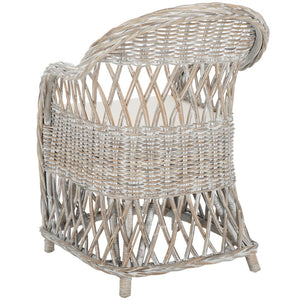 Safavieh Inez Wicker Club Chair – Handwoven Kubu Rattan Seating For Sunrooms, Living Rooms, And More White Washed SEA7000B