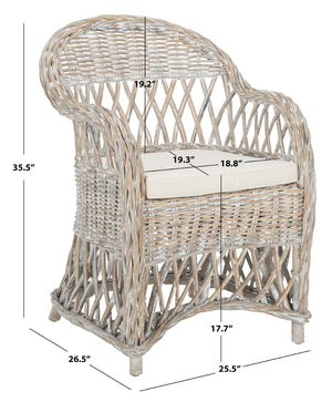 Safavieh Inez Wicker Club Chair – Handwoven Kubu Rattan Seating For Sunrooms, Living Rooms, And More White Washed SEA7000B