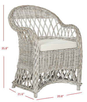 Safavieh Inez Wicker Club Chair – Handwoven Kubu Rattan Seating For Sunrooms, Living Rooms, And More White Washed SEA7000B
