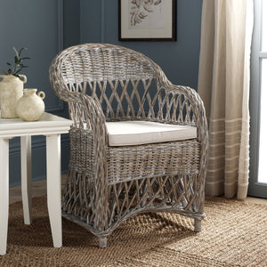 Safavieh Inez Wicker Club Chair – Handwoven Kubu Rattan Seating For Sunrooms, Living Rooms, And More White Washed SEA7000B