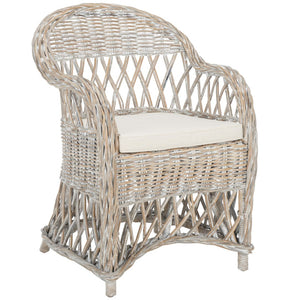 Safavieh Inez Wicker Club Chair – Handwoven Kubu Rattan Seating For Sunrooms, Living Rooms, And More White Washed SEA7000B