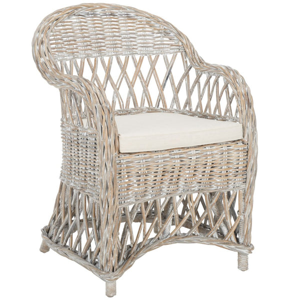 Safavieh Inez Wicker Club Chair – Handwoven Kubu Rattan Seating For Sunrooms, Living Rooms, And More White Washed SEA7000B