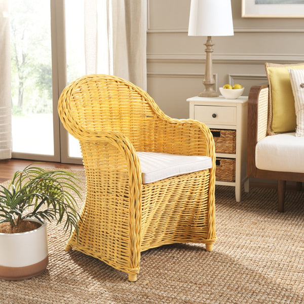 Safavieh Callista Eco-Friendly Kubu Rattan Club Chair - Stylish Wicker Design For Modern Living Spaces Yellow SEA7001A