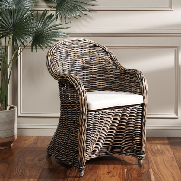 Safavieh Callista Eco-Friendly Kubu Rattan Club Chair - Stylish Wicker Design For Modern Living Spaces Black Wash SEA7001B