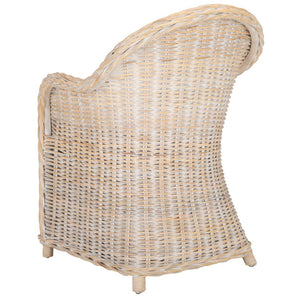 Safavieh Callista Eco-Friendly Kubu Rattan Club Chair - Stylish Wicker Design For Modern Living Spaces White Washed SEA7001C