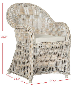 Safavieh Callista Eco-Friendly Kubu Rattan Club Chair - Stylish Wicker Design For Modern Living Spaces White Washed SEA7001C