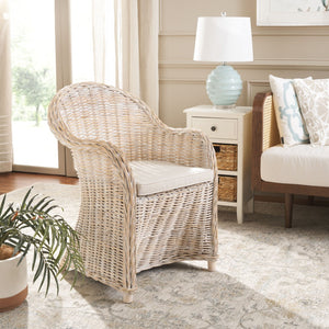 Safavieh Callista Eco-Friendly Kubu Rattan Club Chair - Stylish Wicker Design For Modern Living Spaces White Washed SEA7001C
