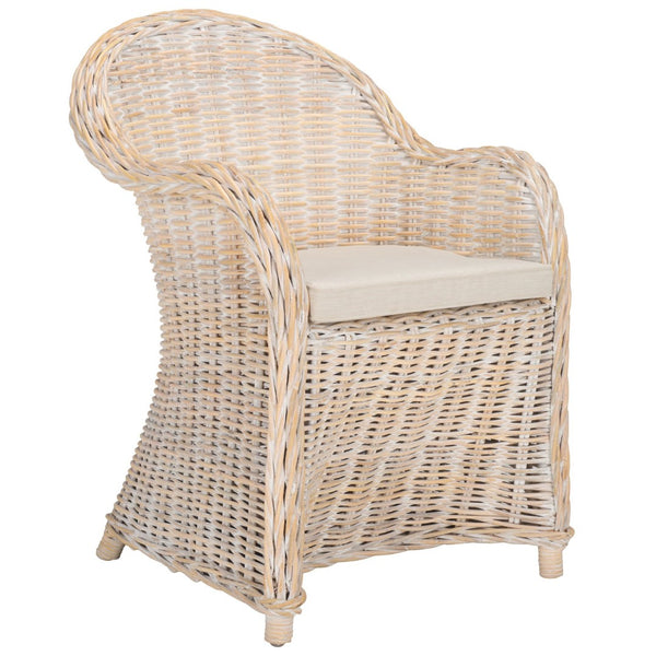 Safavieh Callista Eco-Friendly Kubu Rattan Club Chair - Stylish Wicker Design For Modern Living Spaces White Washed SEA7001C