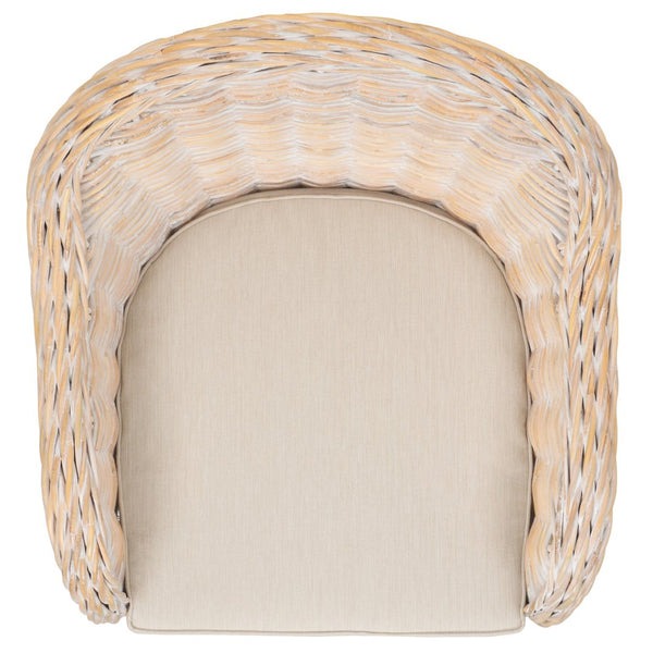 Safavieh Callista Eco-Friendly Kubu Rattan Club Chair - Stylish Wicker Design For Modern Living Spaces White Washed SEA7001C
