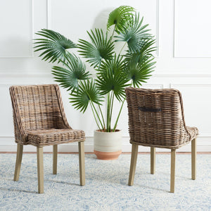 Safavieh CAPRICE Dining Chairs in Grey - Contemporary Kubu Weave for Comfort & Versatile Style in Any Space SEA7005A-SET2