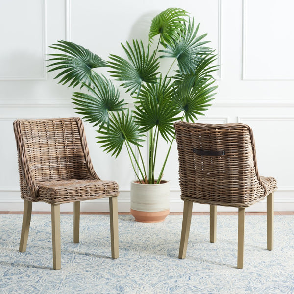 Safavieh CAPRICE Dining Chairs in Grey - Contemporary Kubu Weave for Comfort & Versatile Style in Any Space SEA7005A-SET2