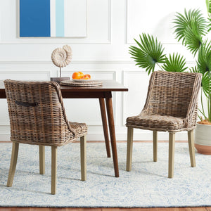 Safavieh CAPRICE Dining Chairs in Grey - Contemporary Kubu Weave for Comfort & Versatile Style in Any Space SEA7005A-SET2