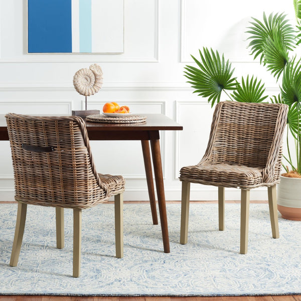 Safavieh CAPRICE Dining Chairs in Grey - Contemporary Kubu Weave for Comfort & Versatile Style in Any Space SEA7005A-SET2