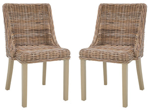 Safavieh CAPRICE Dining Chairs in Grey - Contemporary Kubu Weave for Comfort & Versatile Style in Any Space SEA7005A-SET2